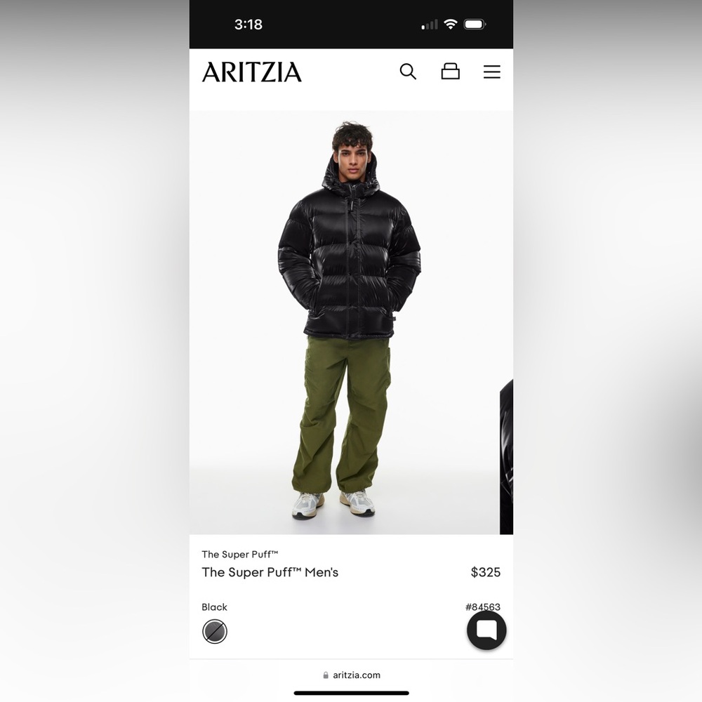 Aritzia Men’s Super Puff Black Medium